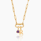 Carabiner Charm Lock Necklace With Initial & Birthstone