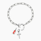 Paperclip Birthstone Cross Charm Bracelet