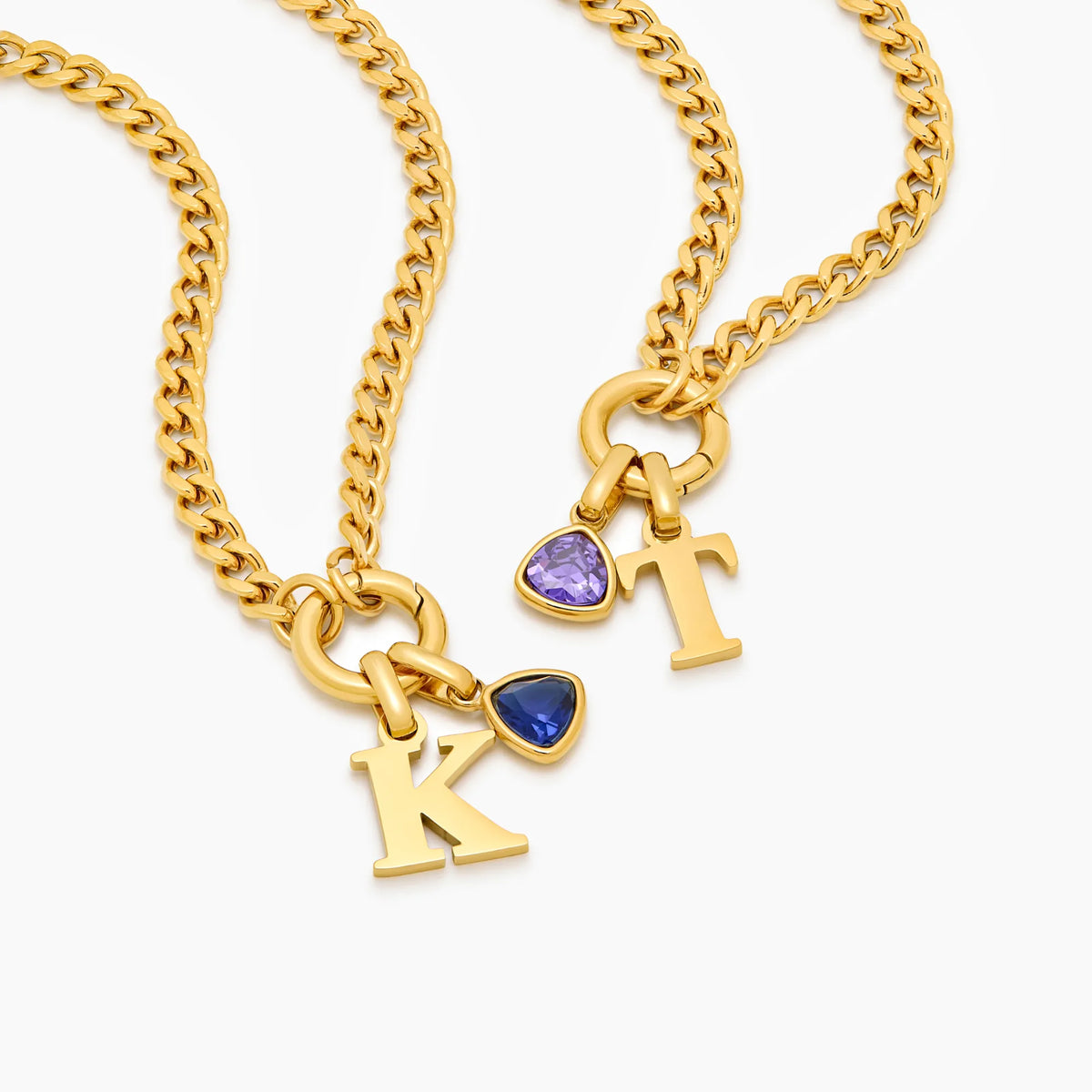Initial Birthstone Curb Chain Necklace