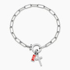 Paperclip Birthstone Cross Charm Bracelet