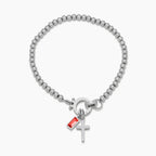 Beaded Birthstone Cross Charm Bracelet