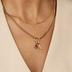 Initial Birthstone Curb Chain Necklace