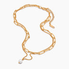Paperclip & Pearl Drop Layered Necklace