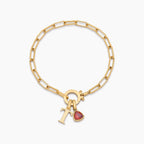 Paperclip Birthstone Initial Charm Bracelet