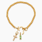 Beaded Birthstone Cross Charm Bracelet