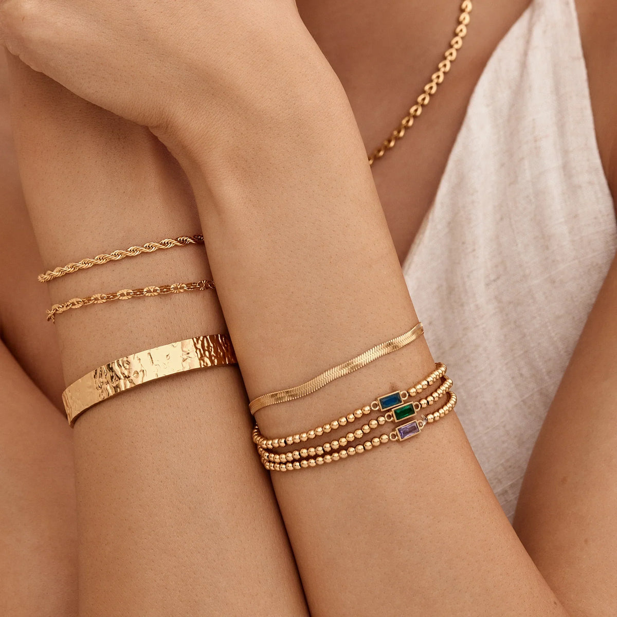 Gold Beaded Birthstone Bracelet